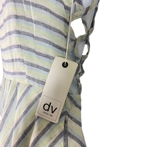 New DV By Dolce Vita Medium Dress Fit N Flare Striped Sleeveless‎ Cutout Back - Picture 4 of 10